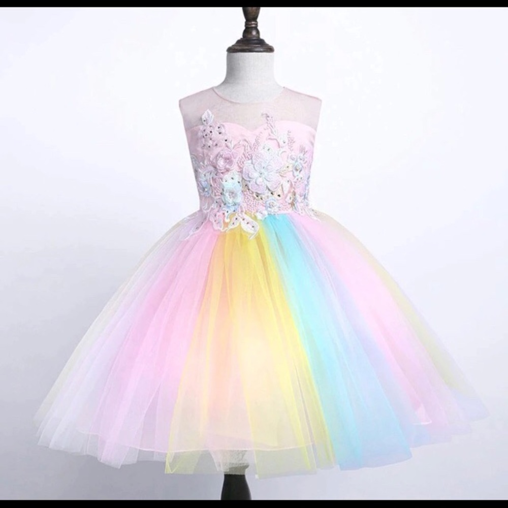 NWT Girls Rainbow Floral Party Dress & Headband